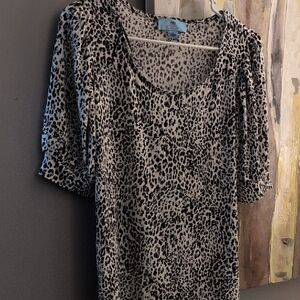CeCe Black White and Gray Short Sleeve Relaxed Blouse Size M